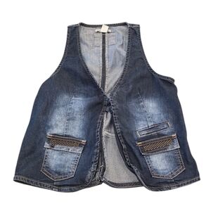 Mango Jeans Denim Vest Size S Dark Wash Fitted V-Neck Y2K Style